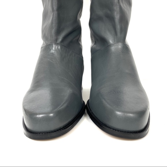 Markon Gray Leather Shelly Mid Calf Boots with Block Heels Size 11 - Picture 6 of 13